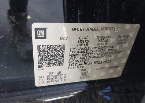 2018 Cadillac Escalade Esv Premium Luxury из США, поврежденный, VIN 1GYS4JKJ1JR219517